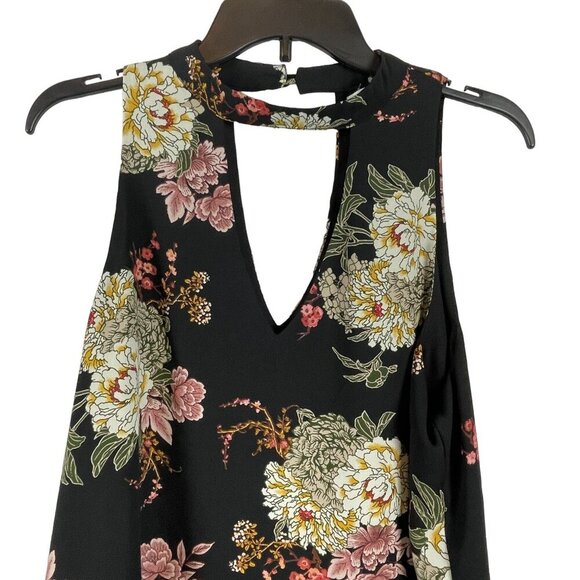 Nine Britton Women Black Floral Sleeveless Keyhole Blouse Size L - Picture 6 of 7